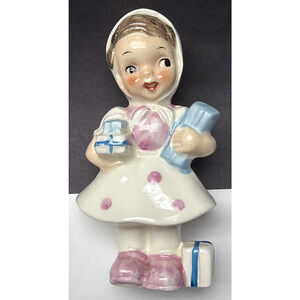 Vtg Ucagco Little Kerchief Girl Porcelain Figurine Presents Gifts Japan AS-IS
